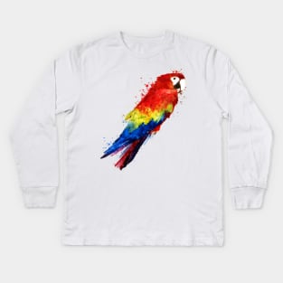 Dramabite Watercolor scarlet macaw parrot animal bird artistic Kids Long Sleeve T-Shirt